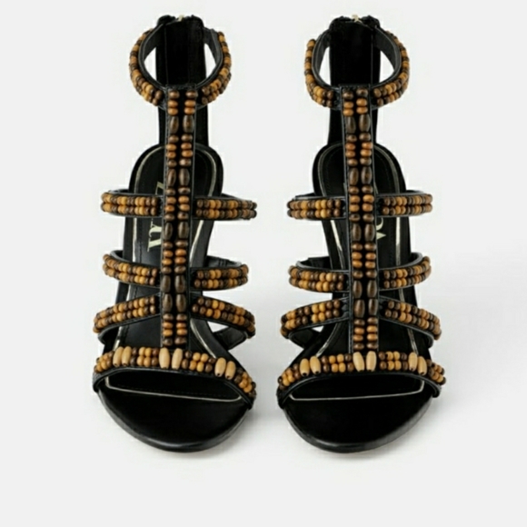 Zara NWT Stiletto Beaded Open Toe Sandals 7.5 38 - Picture 4 of 8
